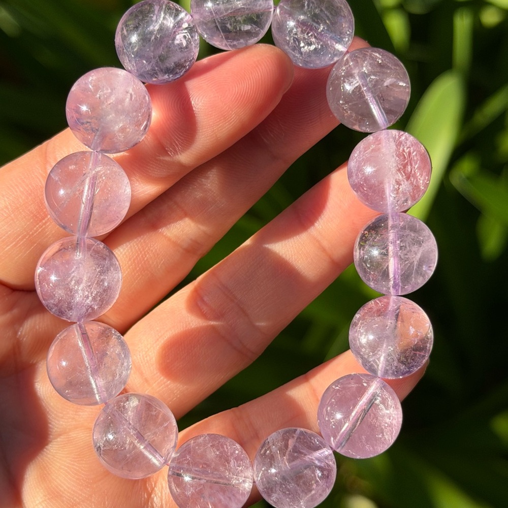 14mm stretchable clear purple amethyst‎ bracelet 0725